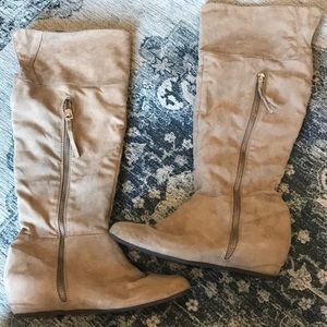 Tan Suede Boots with wedge heel